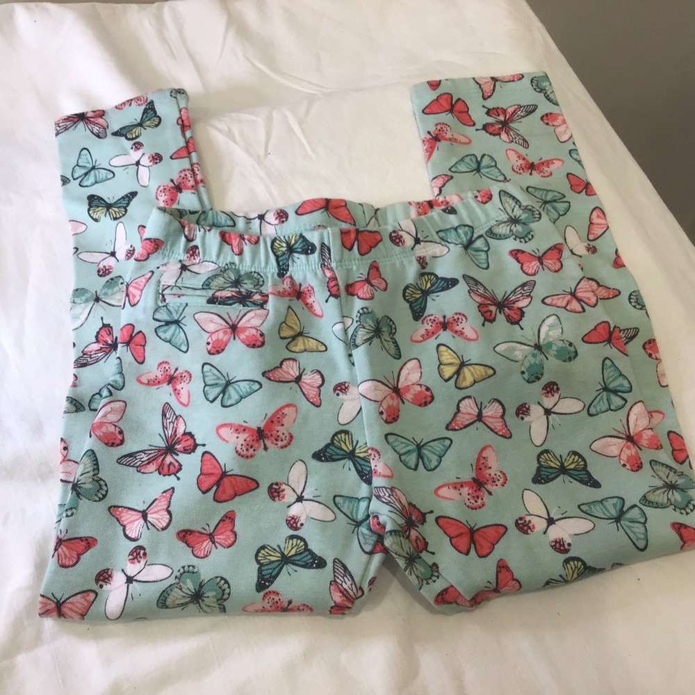 🦋 Girls' Toughskins Leggings | Size L (~6) | Butterfly Print | Light Teal & Pin
